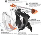 G2RISE Full Face Snorkel Mask Adults Snorkeling Set Gear for Kids with Detachable Camera Mount, Safe Breathing, Anti Fog Anti Leak