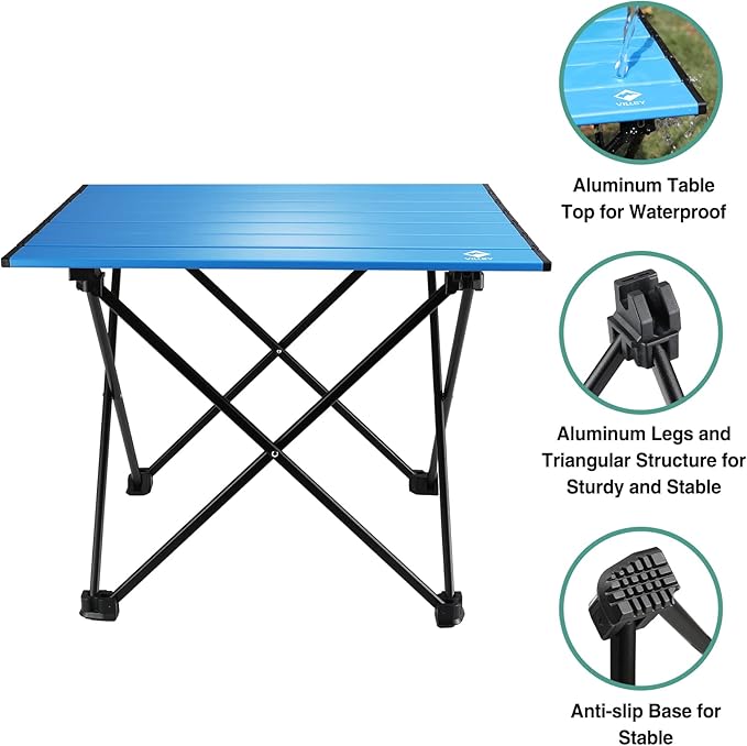VILLEY Portable Camping Side Table, Ultralight Aluminum Folding Beach Table with Carry Bag for Outdoor Cooking, Picnic, Camp, Boat, Travel