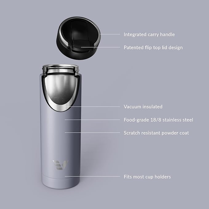 Maxi Stainless Steel Water Bottle 26oz - Double wall vacuum insulated | Integrated carry handle | leak proof flip top lid | Lightweight & stylish - Lilac