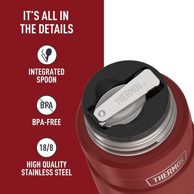 THERMOS Stainless King Vacuum-Insulated Food Jar with Spoon, 16 Ounce, Rustic Red