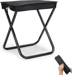 Camping Stool, Portable Folding Stool, Aluminum Ultralight Backpacking Stool Suitable for Outdoor Gardening and Beach Hiking Fishing (Black, 16 High)