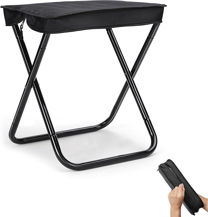 Camping Stool, Portable Folding Stool, Aluminum Ultralight Backpacking Stool Suitable for Outdoor Gardening and Beach Hiking Fishing (Black, 16 High)