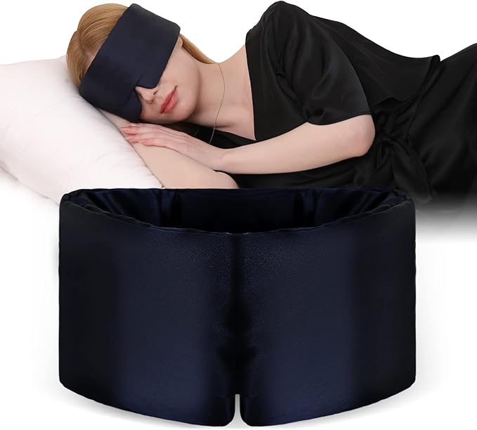 Mulberry Silk Sleep Mask – 100% Silk Sleep Masks for Women, Anti-Wrinkle, Light Blocking Eye Cover, Adjustable for Travel & Beauty (Navy)