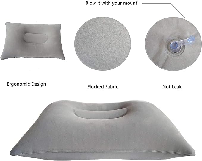 Alovexiong 4 Pack Gray Ultralight Inflatable Pillow Small Squared Flocked Fabric Air Pillow for Beach Hiking,Camping,Traveling,Napping,Desk Rest,Neck &Lumbar Support