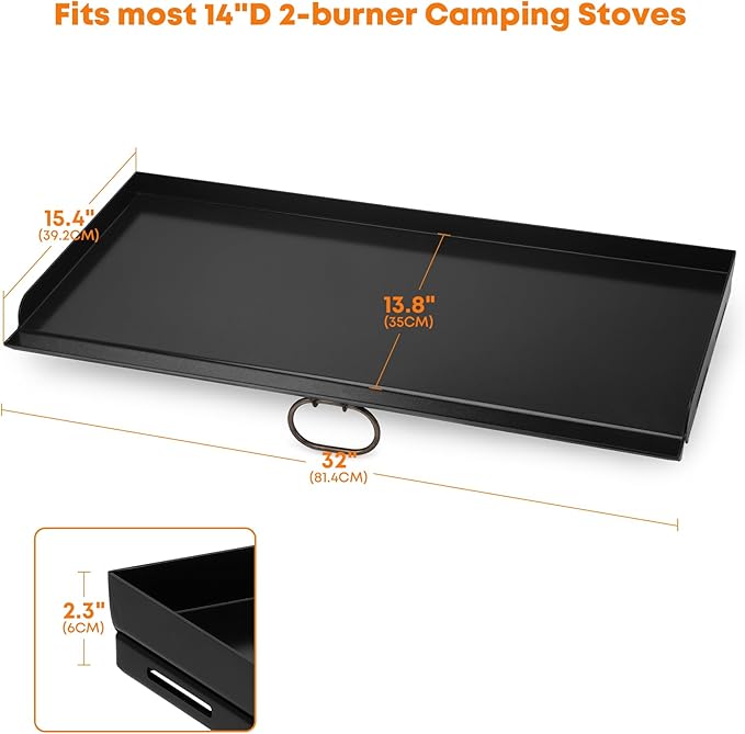 Stanbroil Universal 2-Burner Griddle, Nonstick Flat Top Griddle for Camp Chef and most 14" Deep Camping Stoves, 32" x 14"