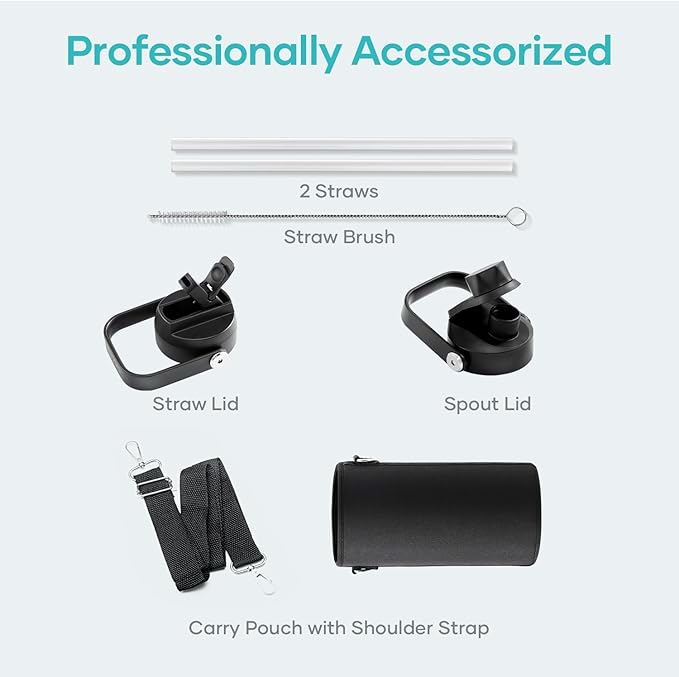 BUZIO 32oz Insulated Water Bottle, Triple Wall Vacuum Stainless Steel Water Flask with Straw Lid, BPA-Free Leakproof Sports Canteen for Sports Hiking, Cold 48H & Hot 24H- Ruby Red Navy