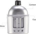 Military Canteen with Cup Stove and Molle Pouch Military Surplus Army Canteen for Outdoor Camping Hiking Surviving Backpacking