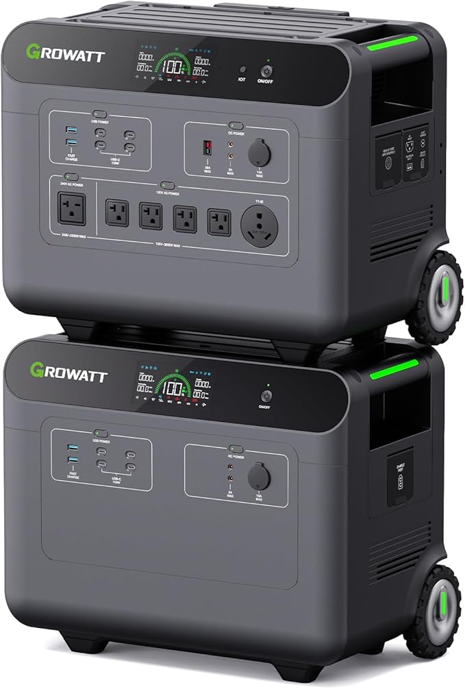 GROWATT HELIOS 3600 Portable Power Station and BP3600 Expansion Battery,7372Wh LiFePO4 Batteries 120V/240V 3600W AC Outpu Solar Generator for Home Backup, RVs, Power Outages, and Outdoor Camping