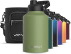 WATERSY 1 Gallon Water Bottle Insulated(Cold for 48 Hrs),BPA Free&Leak Proof,128oz Stainless Steel Water Jug,Big thermo,Large Water Bottle with Handle for Gym,Hiking,Camping&Travel,Olive Green