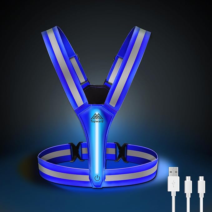 LED Reflective Vest Safety Gear, Light Up Vest for Night Walking Cycling, High Visibility Running Vest with Reflective Strips