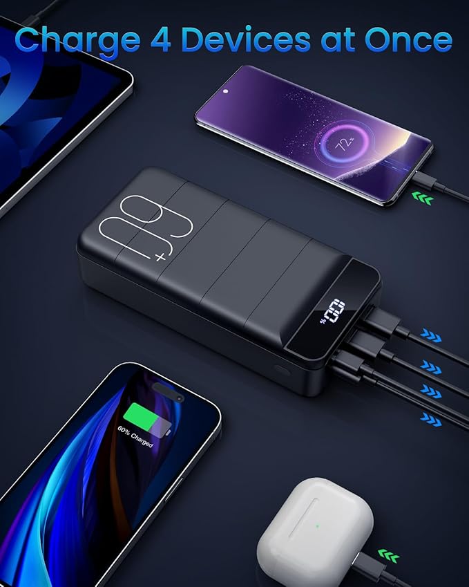 Portable Charger 60000mAh Power Bank - 22.5W Fast Charging Battery Pack USB C with 4 Outputs & 3 Inputs LED Display, Huge Capacity External Cell Phone Charger for iPhone, Samsung Galaxy, iPad etc