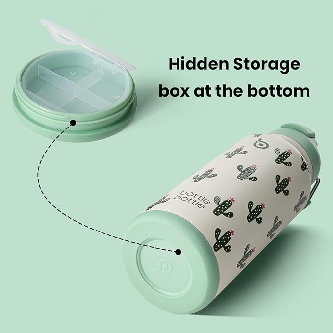 BOTTLE BOTTLE 32oz Insulated Water Bottle Stainless Steel Sport Water Bottle with Straw Dual-use Lid Design for Gym with Pill Box