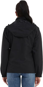MOERDENG Women's Waterproof Rain Jacket Lightweight Raincoat Hooded Hiking Jacket Softshell Windbreaker