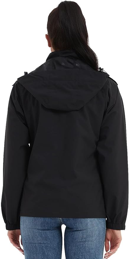 MOERDENG Women's Waterproof Rain Jacket Lightweight Raincoat Hooded Hiking Jacket Softshell Windbreaker
