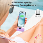 Mini Portable Charger USB C Power Bank,Upgraded 5000mAh PD Fast Charging Battery Pack Built-in USB-C Connector,LCD Display,Compatible with iPhone16,16 Plus,16Pro/Max/15,iPad Pro/Air (Deep Purple)