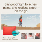 Coop Home Goods Original Adjustable Travel Pillow and Waterproof Pillow Protector Red Bundle with Compressible Stuff Sack, Medium-Firm Memory Foam and Washable Cover, CertiPUR-US Certified (19x13)