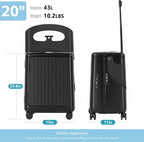 advwin 20" Carry-On Luggage with Seat for Kids & Adults, Lightweight Hardside Ride-On Suitcase with Front Opening, TSA Lock, 360° Spinner Wheels (Black, 20-inch)