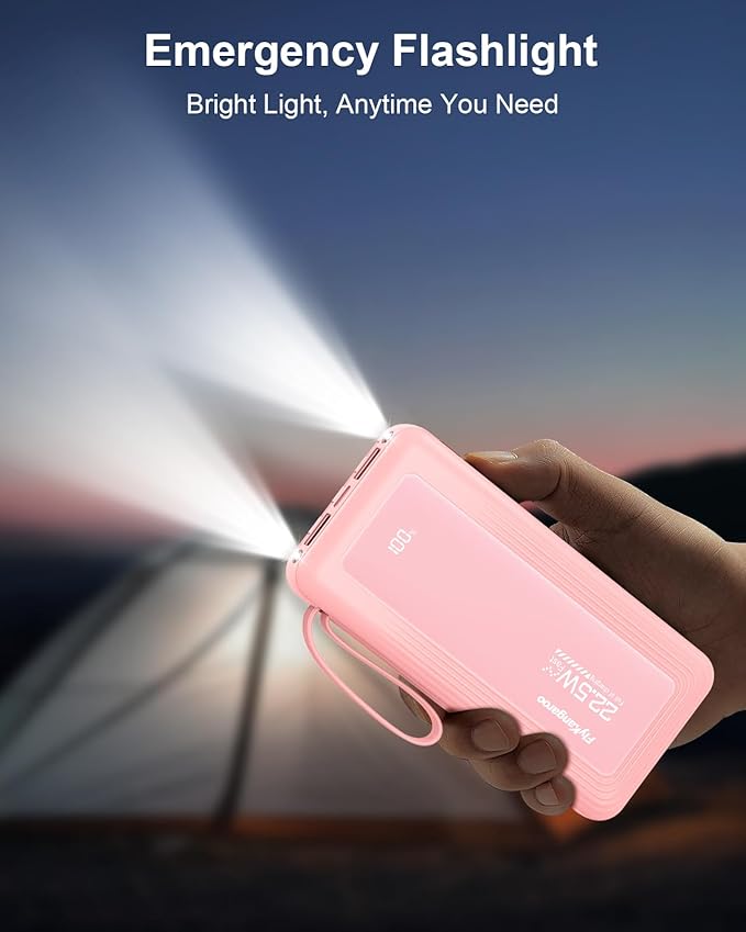 Portable Charger with Built in Cables, Slim 10000mAh Fast Charging 22.5W Power Bank USB C LED Display Battery Pack 6 Outputs & 2 Inputs for iPhone Samsung Pixel LG Moto iPad