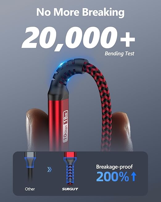 SUNGUY 10Gbps USB C 3.1 Gen 2 Cable, [2-Pack, 4FT] USB A to USB C 3A Fast Charging Android Auto USB C CarPlay Cable, for iPhone 17/16/15 Pro Max, Galaxy S22 S21 Note 20, Pixel 6 5 (Red)