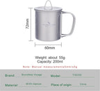 iBasingo 200ml Titanium Mug with Lid Tea Coffee Water Cup Outdoor Camping Pot Ultra-light Portable Hiking Backpacking Cooking Kit Picnic Tableware Drinkware with Foldable Handle Ti3033D