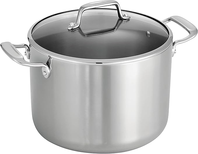 Tramontina Tri-Ply Clad Stainless Steel 8-Quart Stock Pot with Glass Lid, Induction-Ready Pasta Pot, Dishwasher-Safe, NSF-Certified, Made in Brazil
