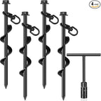 Hiboom Ground Anchor Screw Heavy Duty Earth Anchors Tent Stakes for High Wind with T Handle Hex Wrench Trampoline Hook Ground Stakes for Camping Canopies Car Ports Sheds