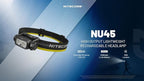 Nitecore NU45 1700 Lumen Headlamp, USB-C Rechargeable Fast Charging, Long Runtime for Camping, Running, or Work, with Auxilary White Reading Light and Red Light