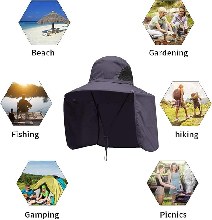 Sun Blocker Hats Outdoor Sun Protection Fishing Cap with Neck Flap Large Brim Outdoor Hat