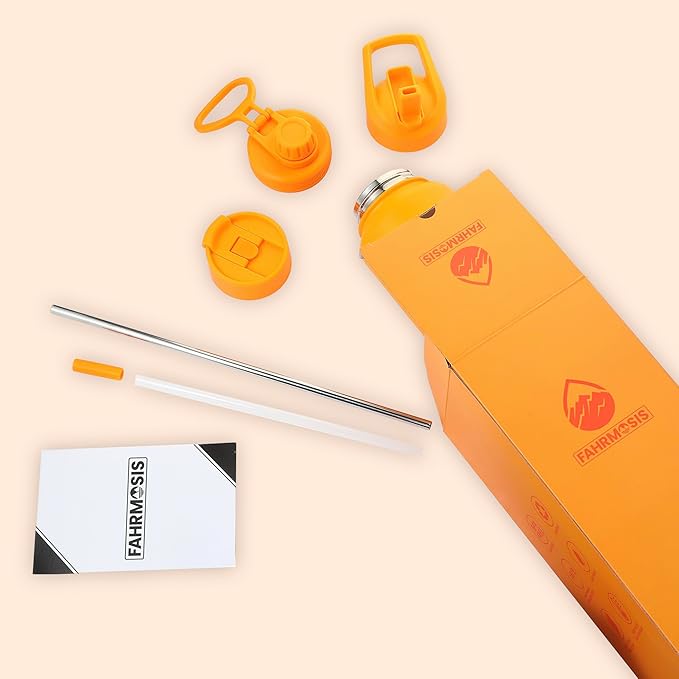 40 Oz Water Bottle with Straw Stainless Steel Sports Water Bottle with 3 Lids (Straw, Chug and Flip Lid) Insulated Leak Proof Metal Jug for Men & Women - Orange Fusion