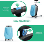 Scooter Hardshell Kids' Luggage, Foldable Carry on Kids Suitcase with Telescopic Handle for Travel, Multifunctional Ride On Lightweight Luggage with Wheels, Light Blue