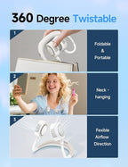 Portable Neck Fan, Hand-Free Fan, 5 Speeds, Foldable, Twistable, Lightweight, Rapid Cooling, Fashion, Quiet, Rechargeable, Summer Gift (White)