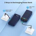Wireless Portable Charger 40800mAh for iPhone with 3 Built-in Cables,7-in-1 15W Wireless Charging USB C Power Bank,LCD Display 25W PD QC 4.0 Fast Charging Battery Pack for iPhone 16/15/14 -Dark Blue