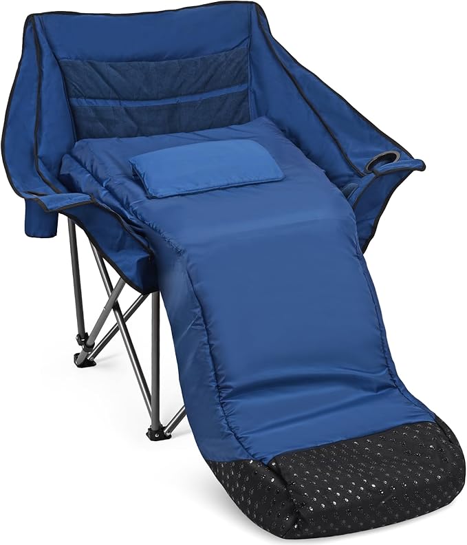 Oversized Fully Padded Camping Chair with Removable Foot Pocket, Heavy Duty Comfy Folding Camp Sports Chair for Adults, Summer, Winter, Outdoor, Ice Fishing, Hunting, RV, Cup Holder, XL, 400 LBS