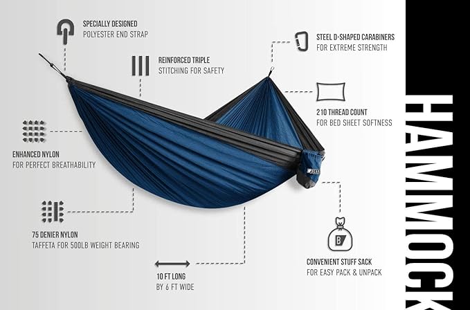 Bear Butt 2 Person Portable Hammock - Backpacking to Camping - Double Hammock for Travel & Outdoor