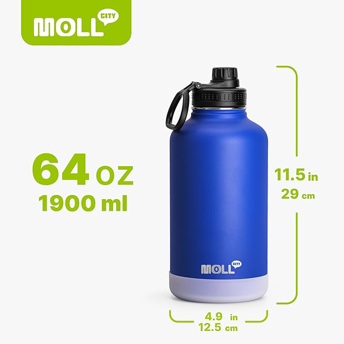 Insulated Water Bottle with Spout Lid-64 oz Stainless Steel Vacuum Wide Mouth Sports Water Bottle-Reusable Metal Travel Water Flask for Men (Navy)