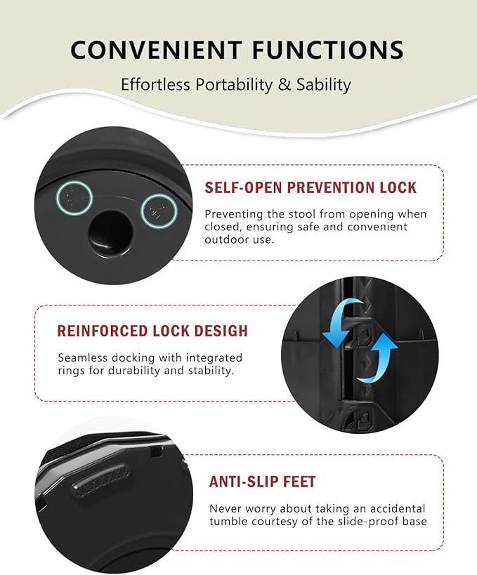 Upgraded Foldable Thickened Collapsible Stool, Portable Folding Seat, Adjustable Height Retractable, Suitable for Fishing, Hiking, Camping, BBQ, Party, Outdoor (Black)