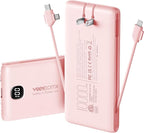 Portable Charger Power Bank Built in Cables and Wall Plug, 10000mAh iPhone Battery Pack Fast Charging, USB C External Slim Power Bank, Travel Essentials Compatible with iPhone 16 15 14 13 iPad, Pink