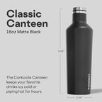 Corkcicle Classic Canteen Insulated Water Bottle - Stainless Steel Reusable Tumbler - Triple Insulated - Keeps Drinks Cold 25 Hours or Hot 12 Hours - Cupholder Friendly - Matte Black - 16 oz
