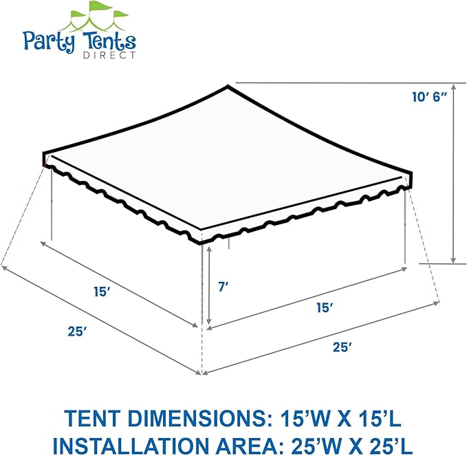 Party Tents Direct 15'x15' Weekender Standard Canopy Pole Tent - Easy Up Canopy Tent with 50 Person Capacity - Outdoor Canopies for Parties, Weddings, & Events (White)