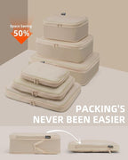 6 Set Compression Packing Cubes, Suitcase Storage Bags for Clothes and Travel Essentials (Classic Khaki)