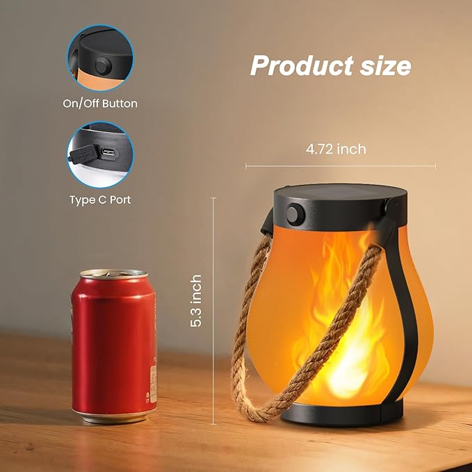 Hompavo Gen2 Solar Lanterns Outdoor Waterproof with Realistic Flickering Flame, Dual Charging (USB/Solar) & 2 Modes - Decorative Hanging/Table Lights for Yard Patio Garden Halloween Christmas Decor, 2