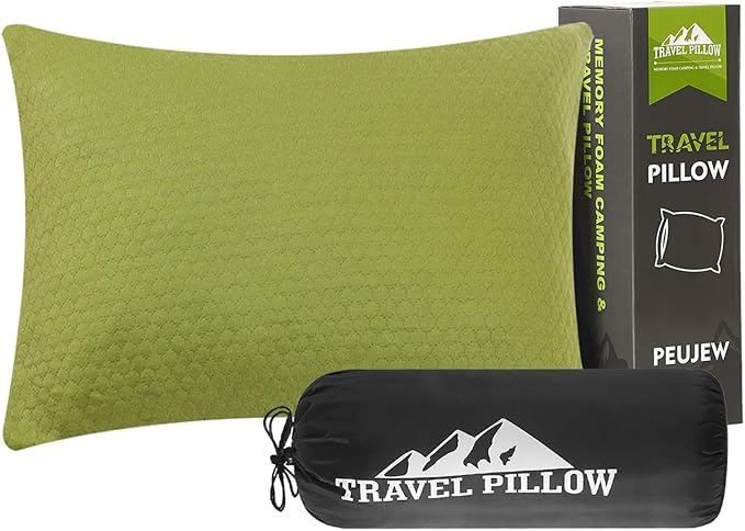 Travel Pillow Backpacking Pillow, Compressible Memory Foam Pillow Breathable Cover for Travel Airplane Hiking and Car
