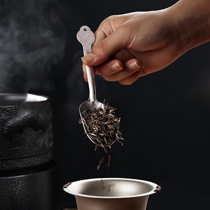 Shovel Spoon Titanium Reuseable Dessert Spoon for Ice Cream Tea Coffee Pudding Yogurt (Tea Scoops - Crystallized)