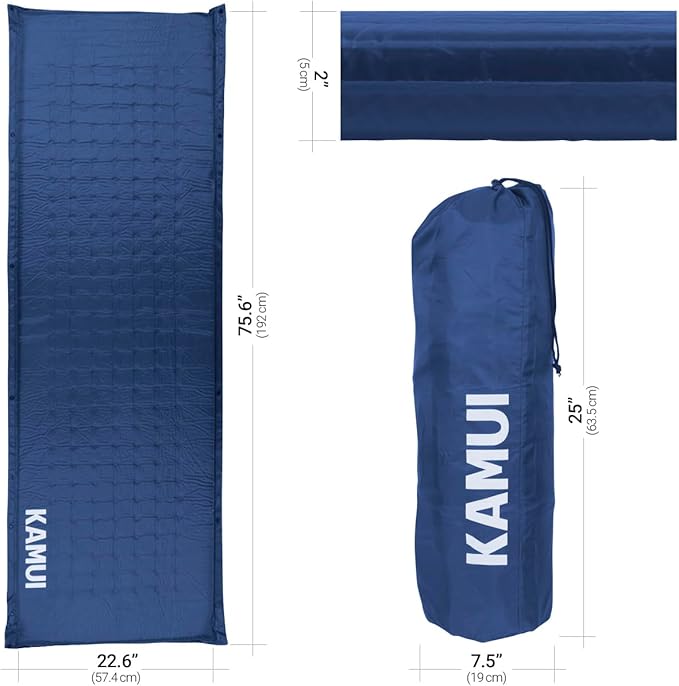 KAMUI Self Inflating Sleeping Pad - 2 Inch Thick Camping Pad Connectable with Multiple Camping Mats Designed for Tent, Couple, and Family Camping