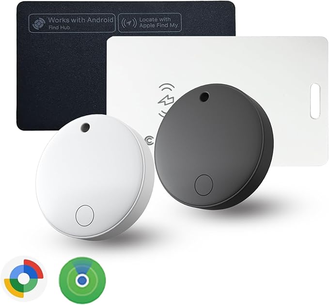 4 Pack Smart Tag Tracker, Dual System Air Tracker Tag for iOS and Android, Compatible with Apple Find My or Google Find Hub Smart Keys Finder Item Locator with Waterproof&Light (Black)