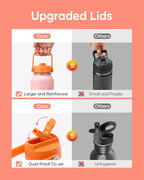 BUZIO 40oz Insulated Water Bottle, Stainless Steel Water Flask with Straw Lid and carrying pouch, Keep Cold 48h Leak Proof Double Wall Vacuum Travel Mug Metal Canteen for Gym Beach, Gradient Orange