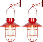 Solar Lanterns Outdoor Christmas Metal Solar Powered Hanging Lights Waterproof for Wall Barn Yard Garden Patio Garage Balcony Porch Fence Decor, Warm White Edison Bulb (Red-2pack)