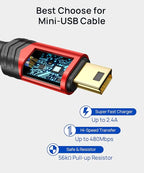 JSAUX Mini USB Cable 10FT, USB 2.0 Type A to Mini B Fast Charging Braided Cord Compatible with Blue Yeti Microphone Garmin Nuvi GPS 50 55 Ti-84 Plus CE Canon Rebel t7 Camera Gopro Red