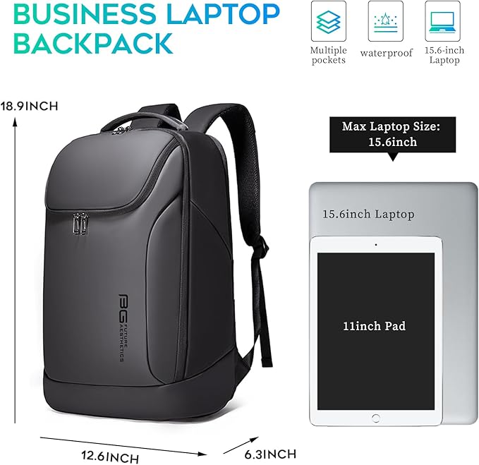 FUTURE AESTHETICS Business Smart Backpack Waterproof for women,men,Fight Approved Durable Backpack suitable as overnight and travel backpack (Black)