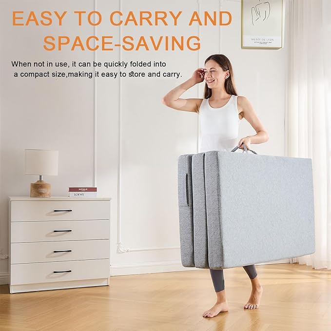 Trifold Mattress Full，3 Inch Folding Mattress Twin,Foldable Mattress,Tri Folding Mattress Removable and Washable with Handles and Non-Slip Bottom for RV/Camping/Guest Room, 73" x 52" x 3"